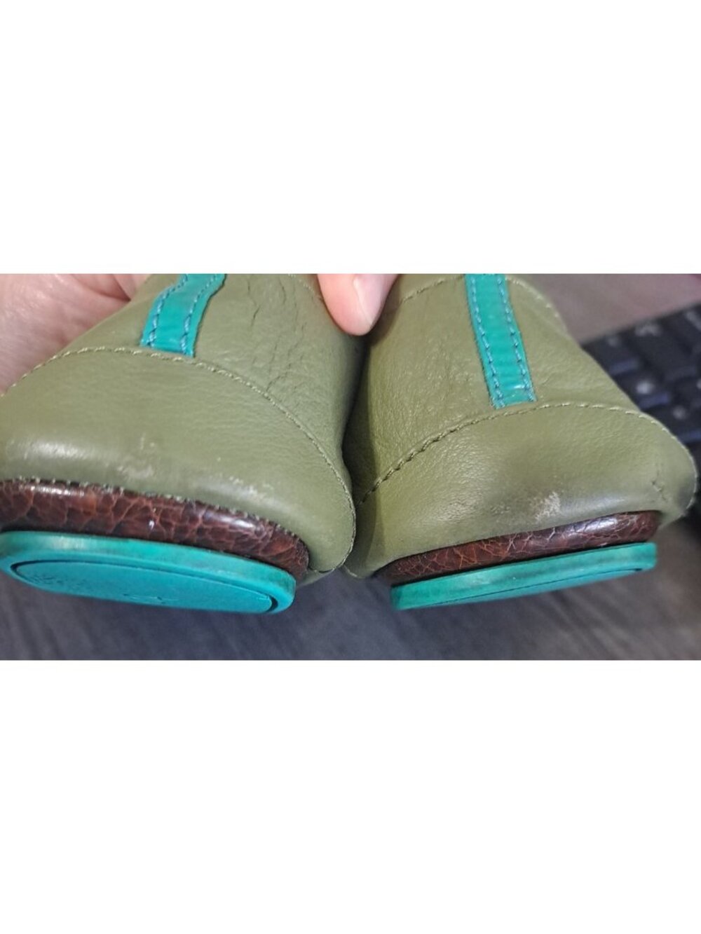 Tieks by Gavrieli Women’s 8 Olive Green Leather Foldable Ballet Flats Round Toe - Picture 9 of 14